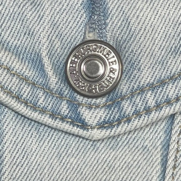Abercrombie & Fitch Soft Blue Denim Jean Jacket Moto Elastic Waist - Picture 11 of 16